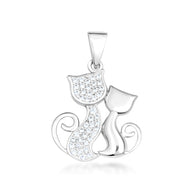 Gold Cubic Zirconia Pet Cats Silhouette Pendant Necklace (Available in Yellow/Rose/White Gold)
