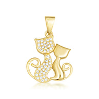 Gold Cubic Zirconia Pet Cats Silhouette Pendant Necklace (Available in Yellow/Rose/White Gold)
