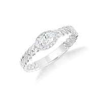 Gold Oval Cut Lab Grown Diamond Halo Cuban Chain Link Ring (Available in Yellow/Rose/White Gold)