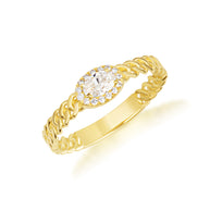 Gold Oval Cut Lab Grown Diamond Halo Cuban Chain Link Ring (Available in Yellow/Rose/White Gold)