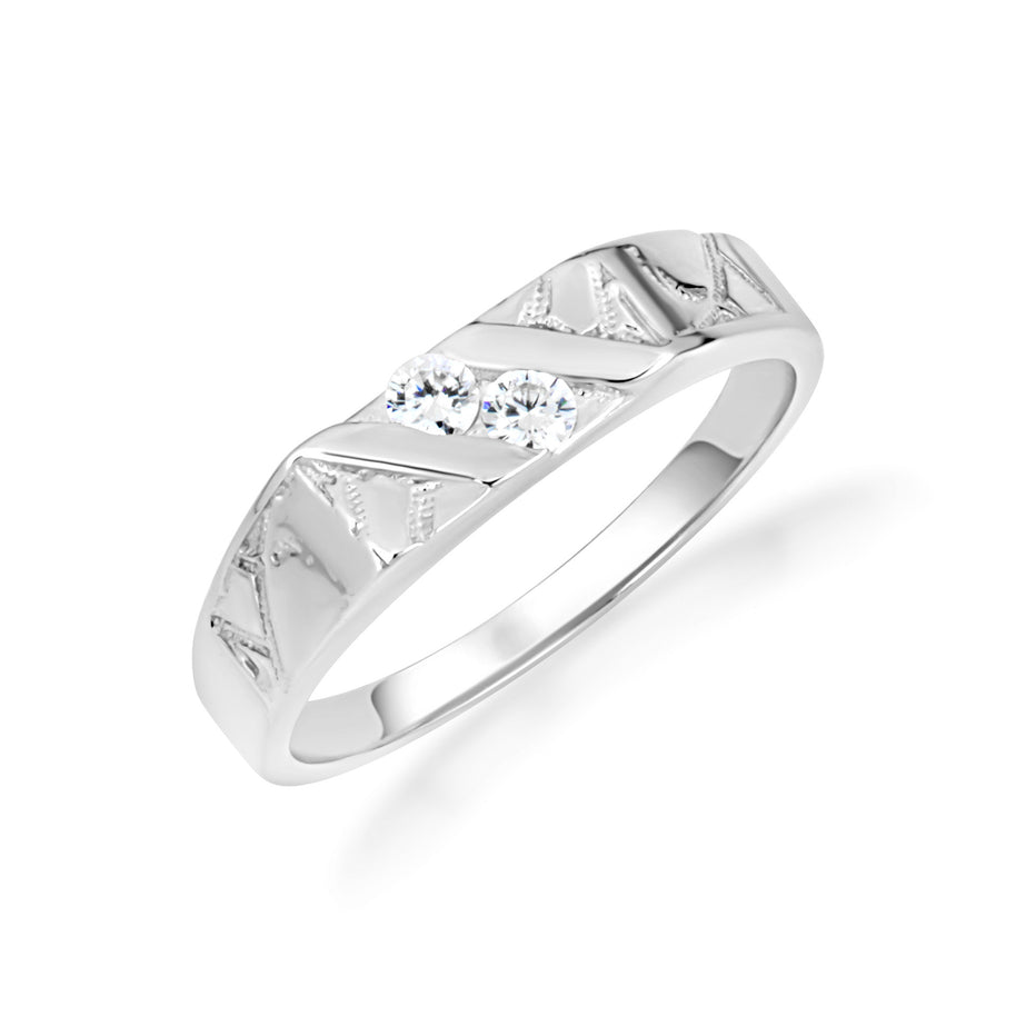 Gold Cubic Zirconia Striped Band Ring (Available in Yellow/Rose/White Gold)