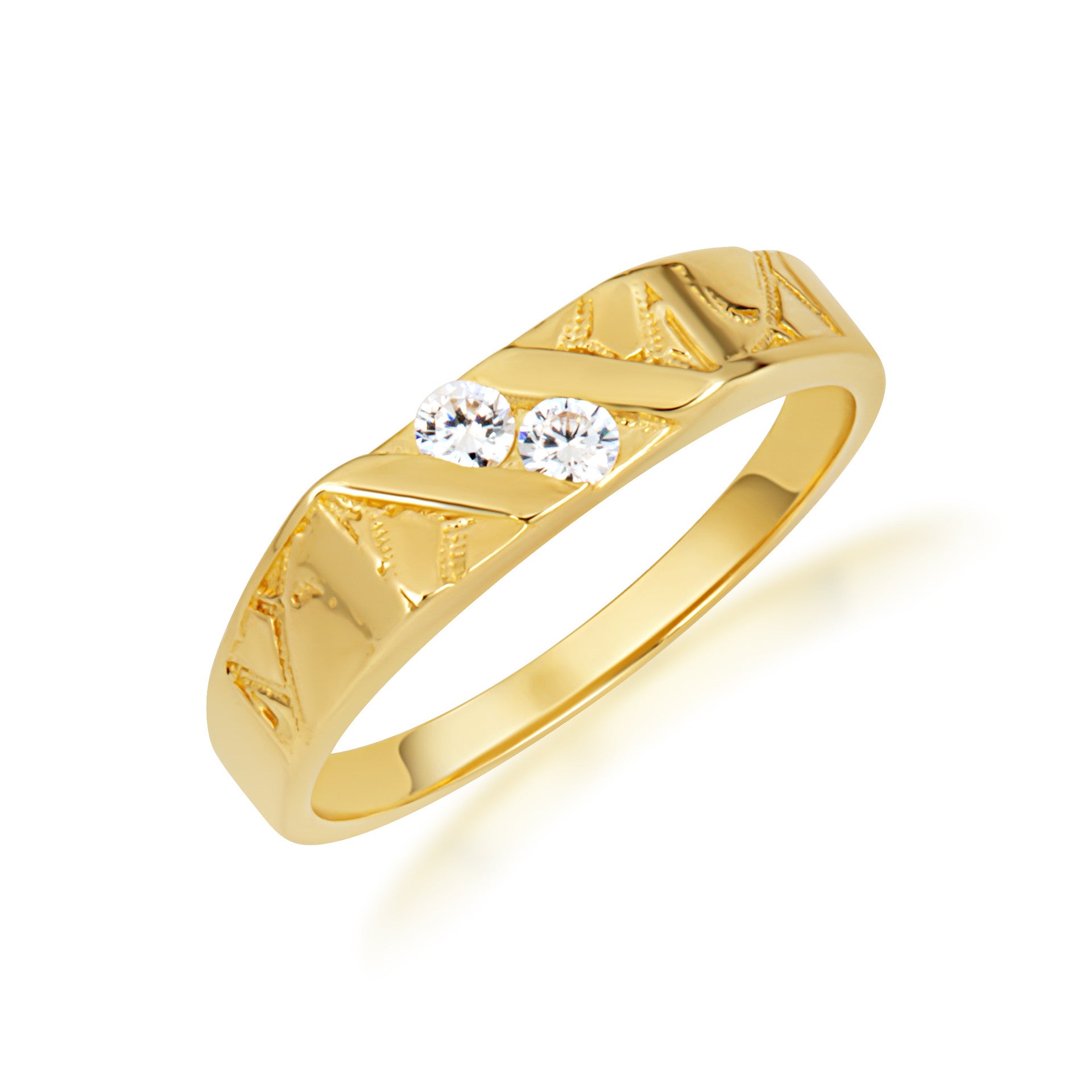 Gold Cubic Zirconia Striped Band Ring (Available in Yellow/Rose/White Gold)