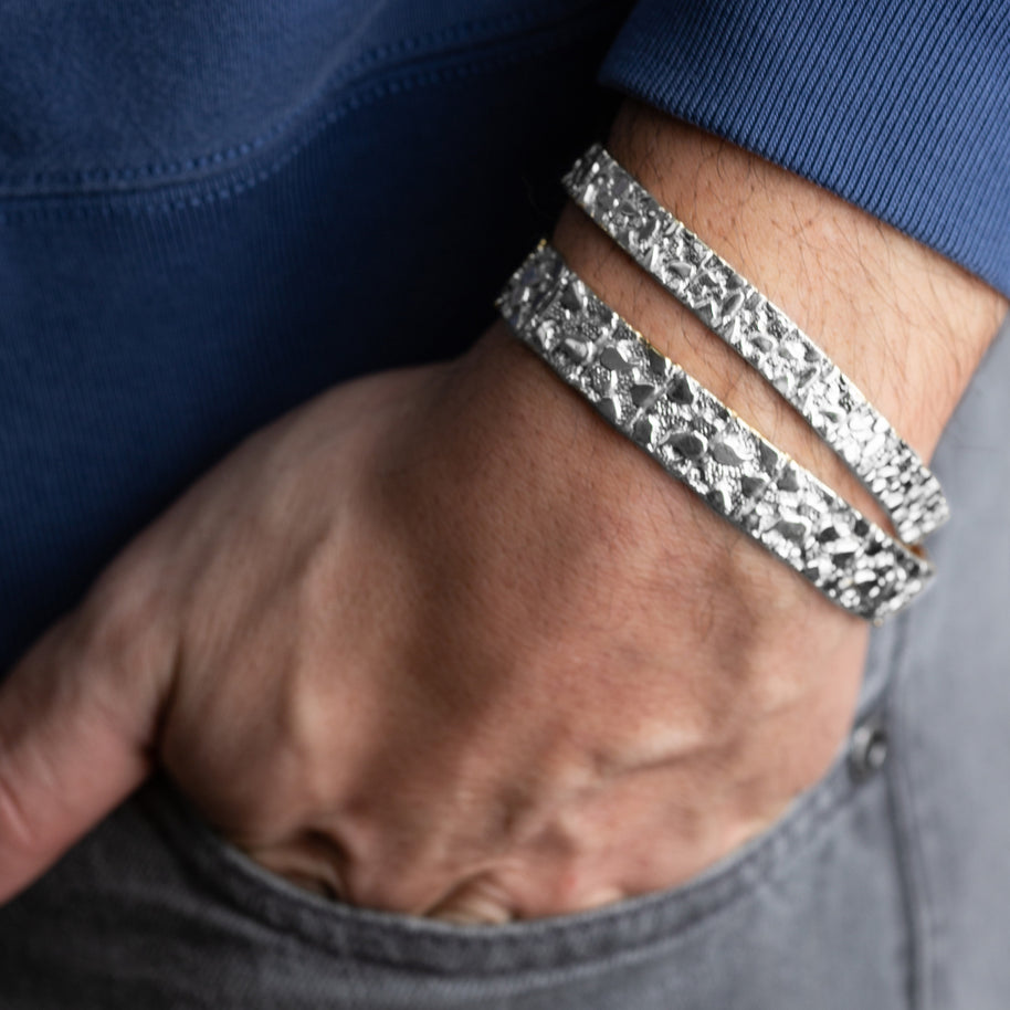 Solid .925 Sterling Silver Heavy Nugget Bracelet (Available in Small/Large)