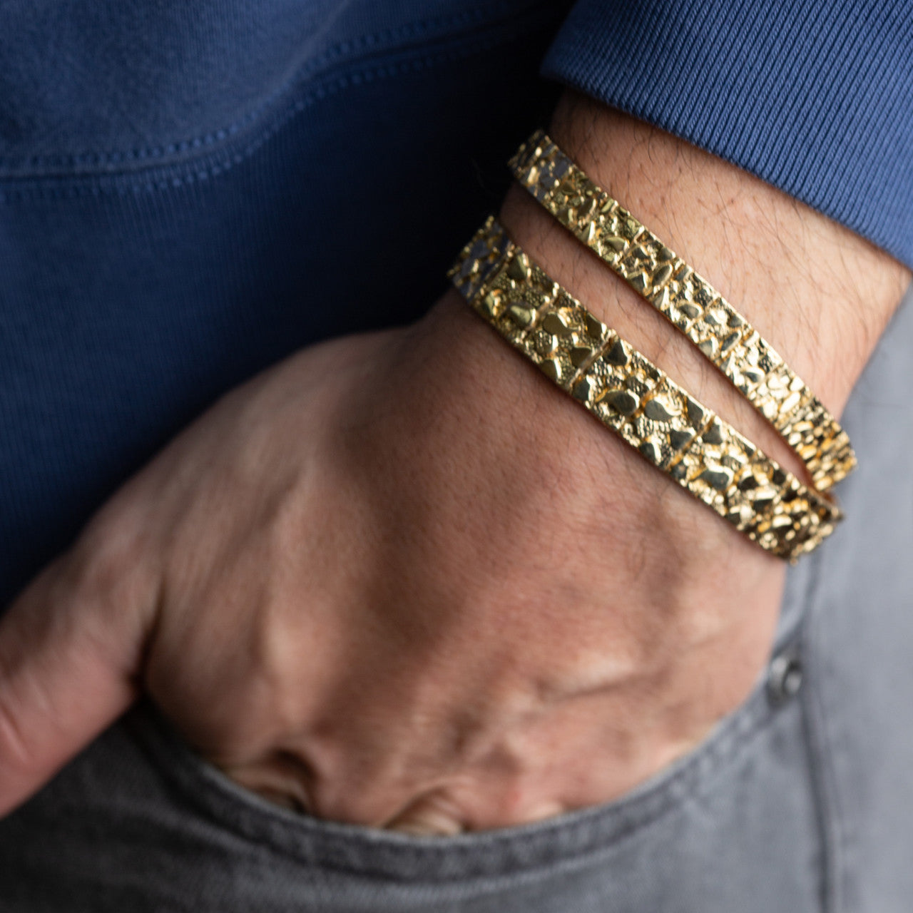 Solid Gold Heavy Nugget Bracelet (Available in Small/Large & Yellow/Rose/White Gold)