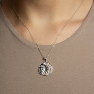 .925 Sterling Silver Sun Face Multi Color Birthstone Star Medallion Pendant Necklace