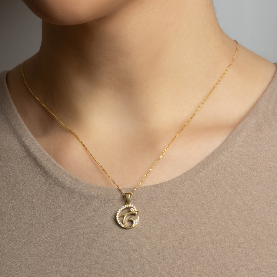 Gold Cubic Zirconia Dolphin Silhouette Pendant Necklace (Available in Yellow/Rose/White Gold)