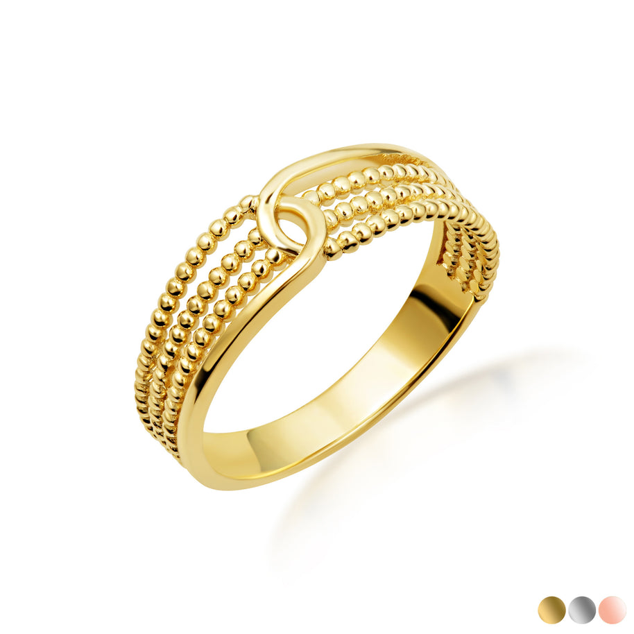 Gold Multi-Row Beaded Band Ring (Available in Yellow/Rose/White Gold)