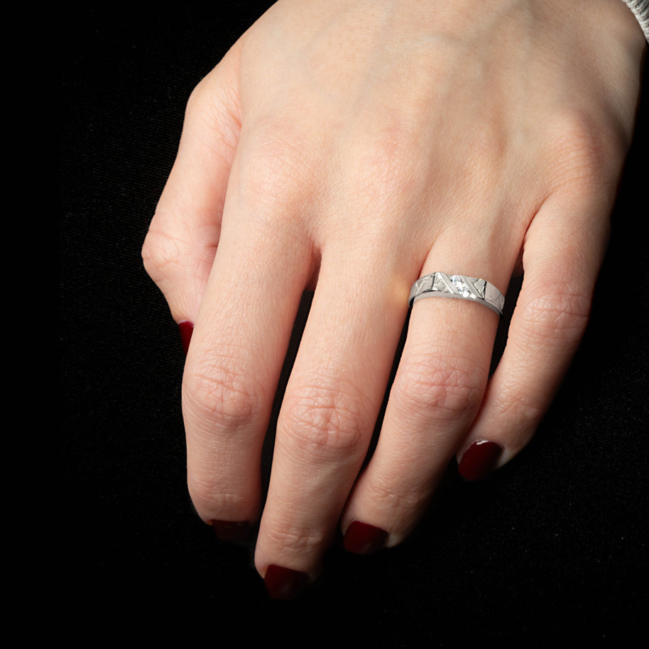 .925 Sterling Silver Cubic Zirconia Striped Band Ring