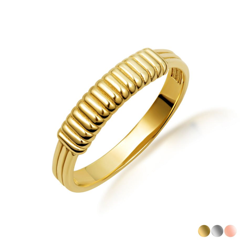 Gold Ribbed Band Statement Ring (Available in Yellow/Rose/White Gold)