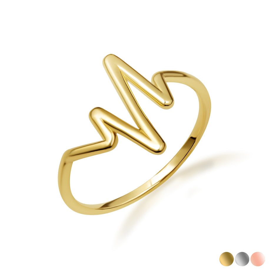 Gold Heartbeat EKG Pulse Ring (Available in Yellow/Rose/White Gold)