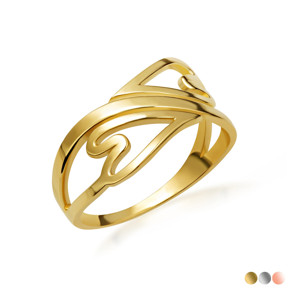 Gold Elongated Double Heart Love Ring (Available in Yellow/Rose/White Gold)