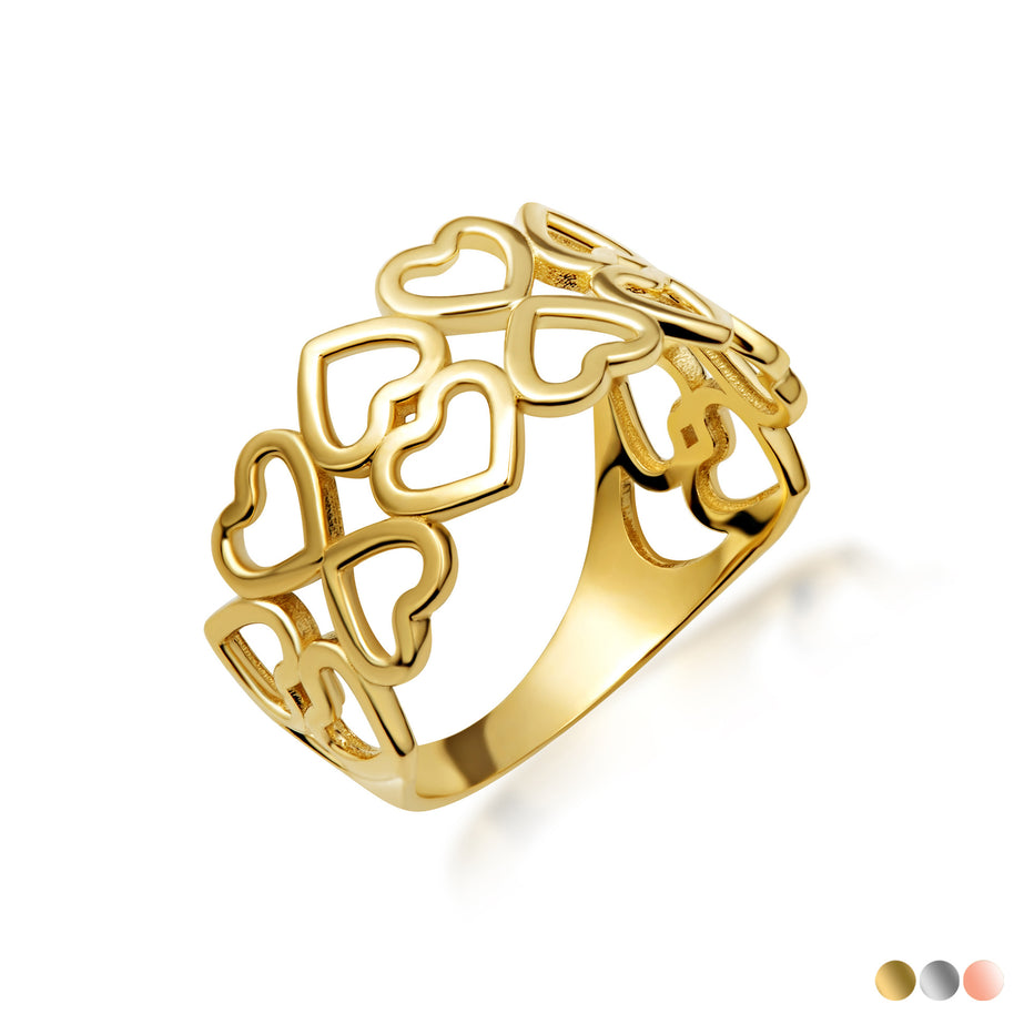 Gold Hearts Double Band Love Ring (Available in Yellow/Rose/White Gold)