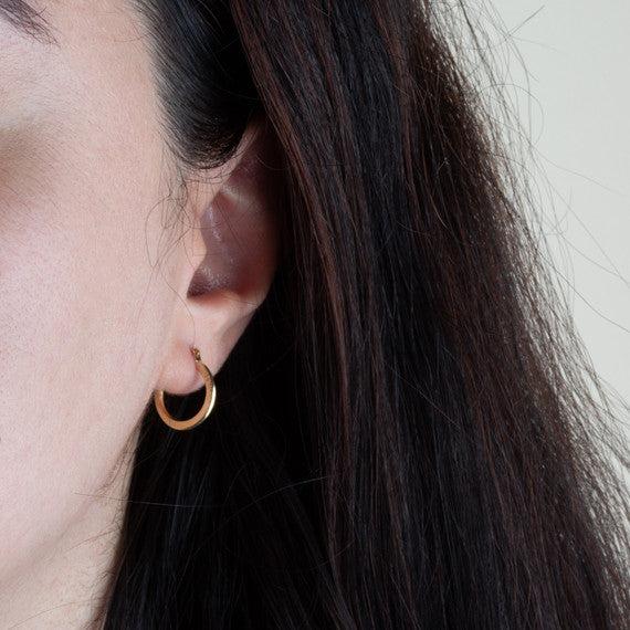 14K Solid Yellow Gold Textured Hoop Earrings