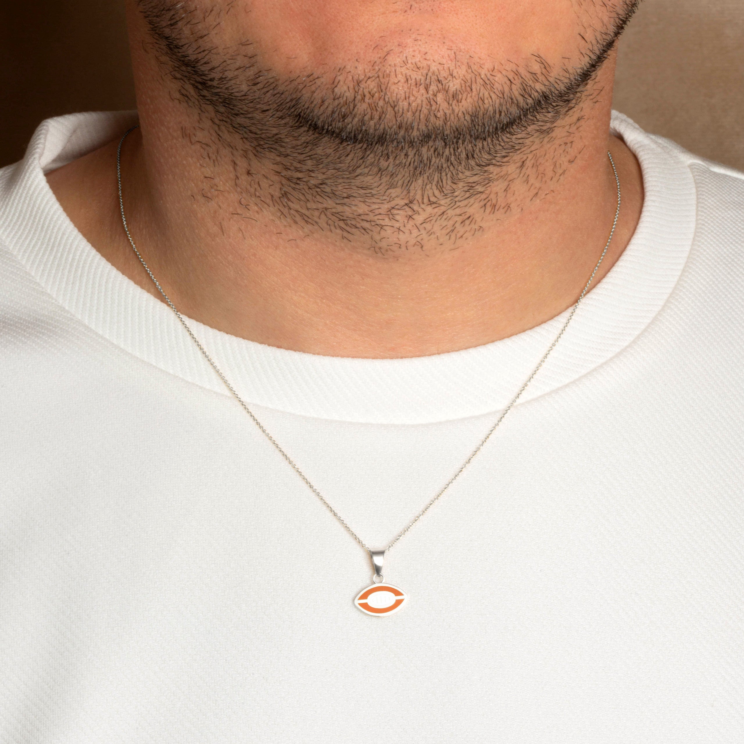 .925 Sterling Silver Red Enamel Football Sports Pendant Necklace