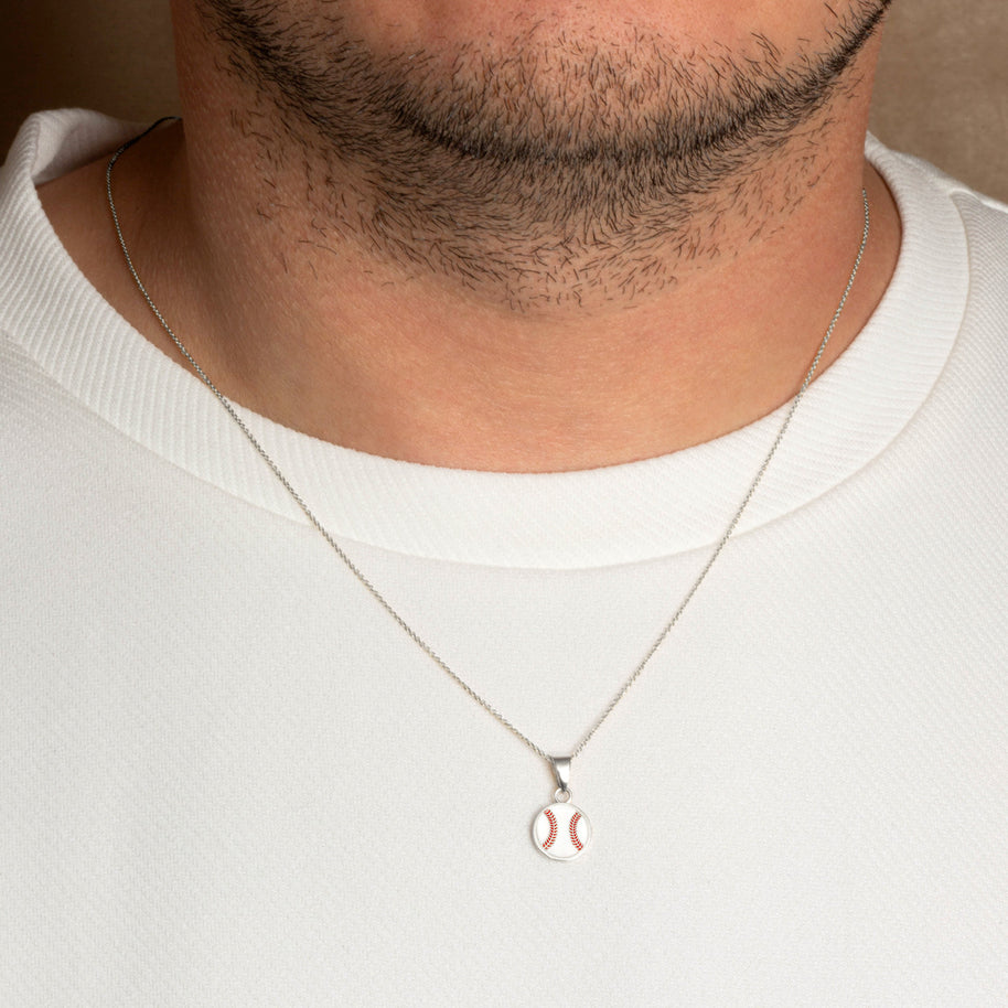 .925 Sterling Silver Enamel Baseball Sports Pendant Necklace