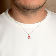 .925 Sterling Silver Red Enamel Football Helmet Sports Pendant Necklace
