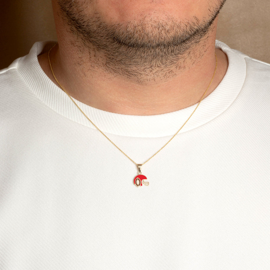 Gold Red Enamel Football Helmet Sports Pendant Necklace (Available in Yellow/Rose/White Gold)