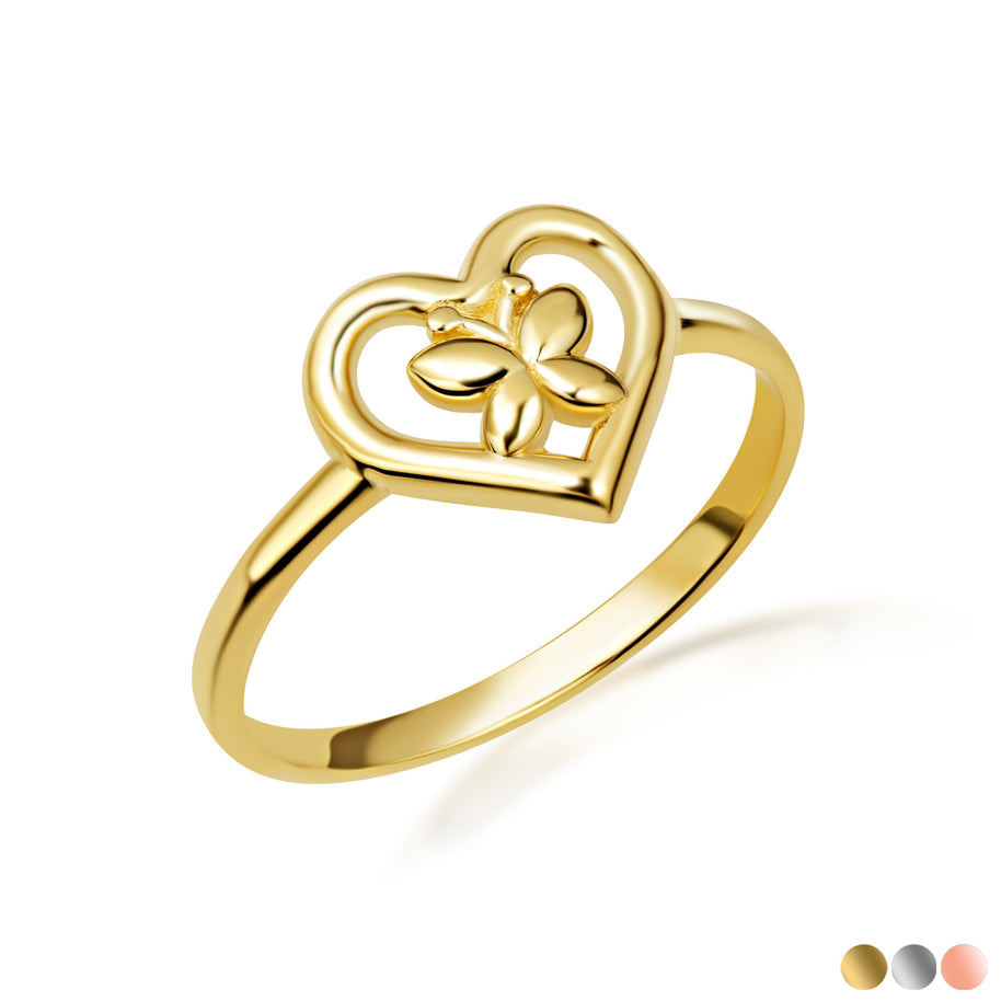 Gold Butterfly Heart Love Ring (Available in Yellow/Rose/White Gold)