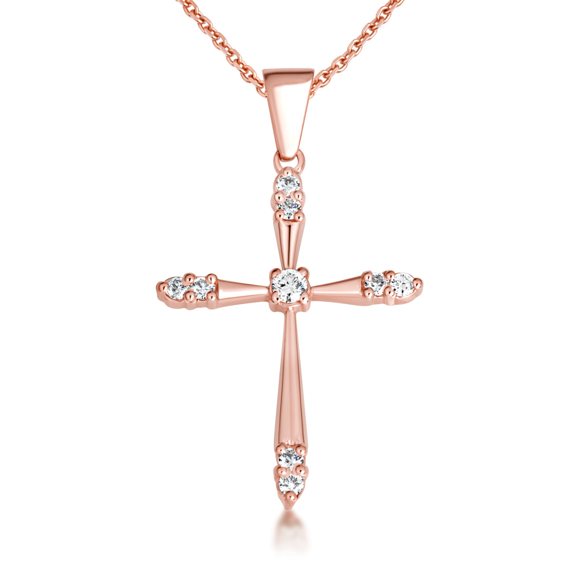 Gold 1/2 ct CZ Cross Pendant Necklace (Available in Yellow/Rose/White Gold)