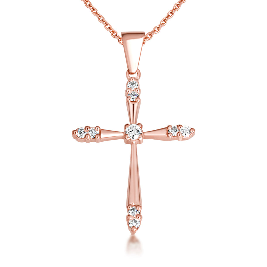 Gold 1/2 ct CZ Cross Pendant Necklace (Available in Yellow/Rose/White Gold)