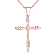 Gold 1/2 ct CZ Cross Pendant Necklace (Available in Yellow/Rose/White Gold)