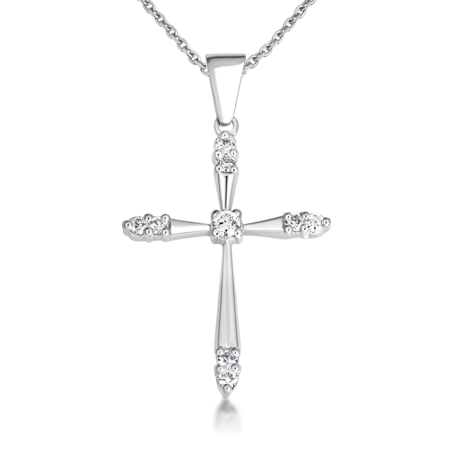 Gold 1/2 ct CZ Cross Pendant Necklace (Available in Yellow/Rose/White Gold)