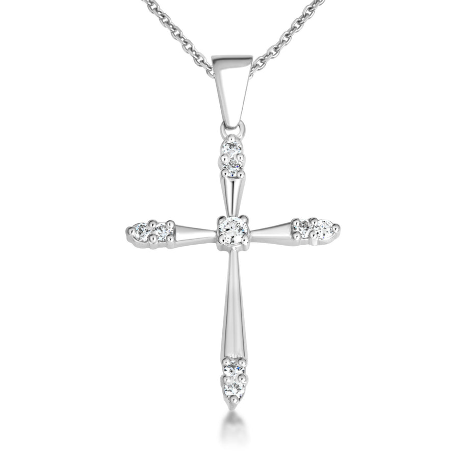 Gold 1/2 ct CZ Cross Pendant Necklace (Available in Yellow/Rose/White Gold)