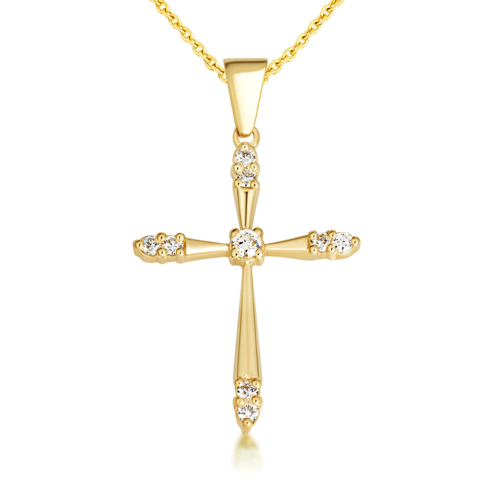 Gold 1/2 ct CZ Cross Pendant Necklace (Available in Yellow/Rose/White Gold)