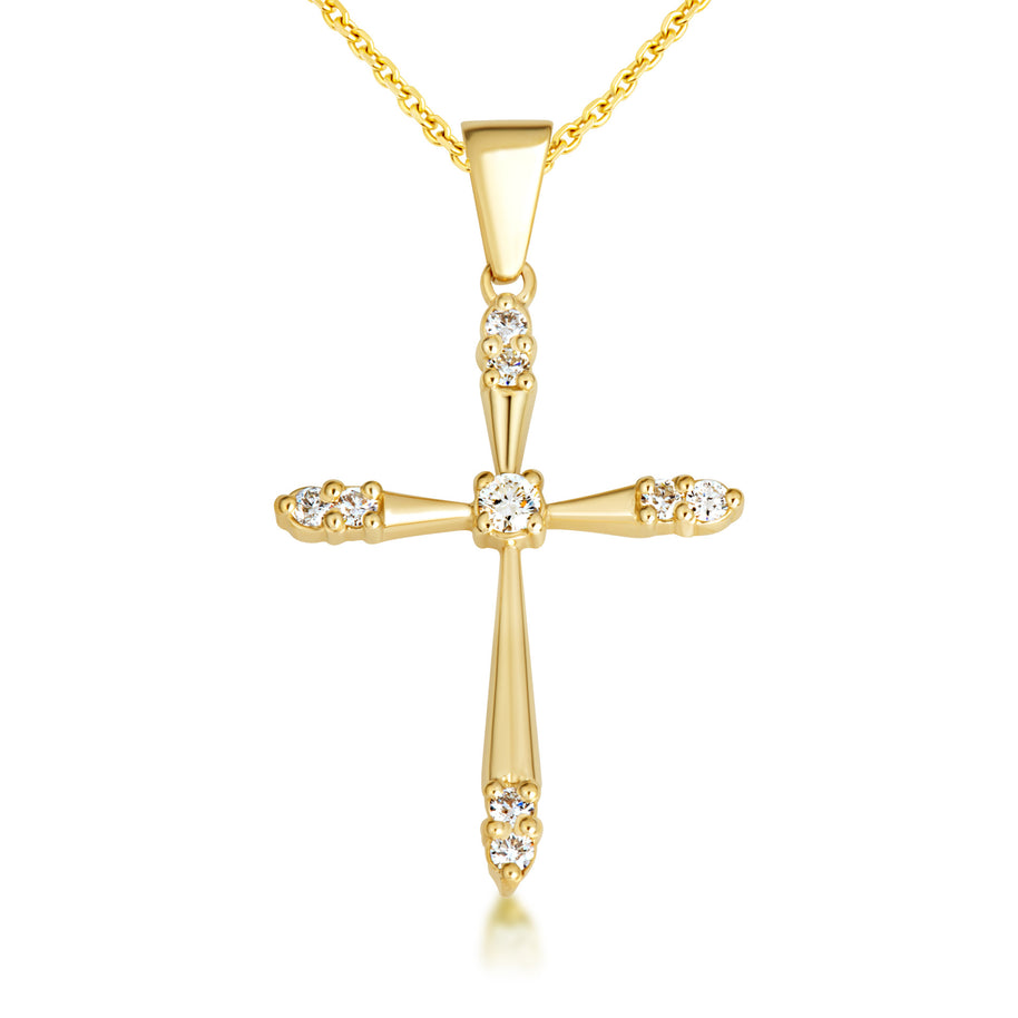 Gold 1/2 ct CZ Cross Pendant Necklace (Available in Yellow/Rose/White Gold)