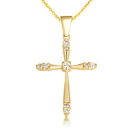 Gold 1/2 ct CZ Cross Pendant Necklace (Available in Yellow/Rose/White Gold)