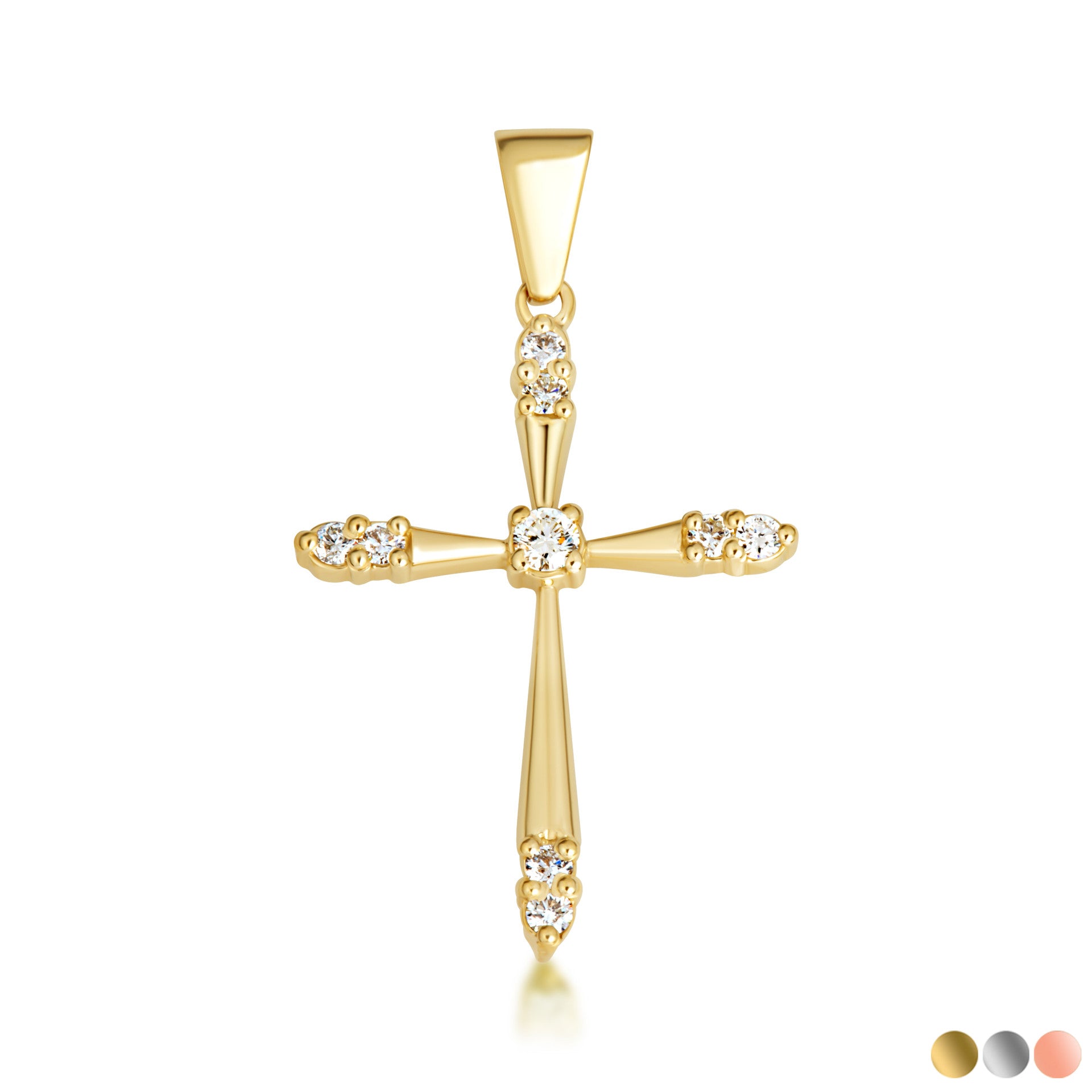 Gold 1/2 ct CZ Cross Pendant Necklace (Available in Yellow/Rose/White Gold)