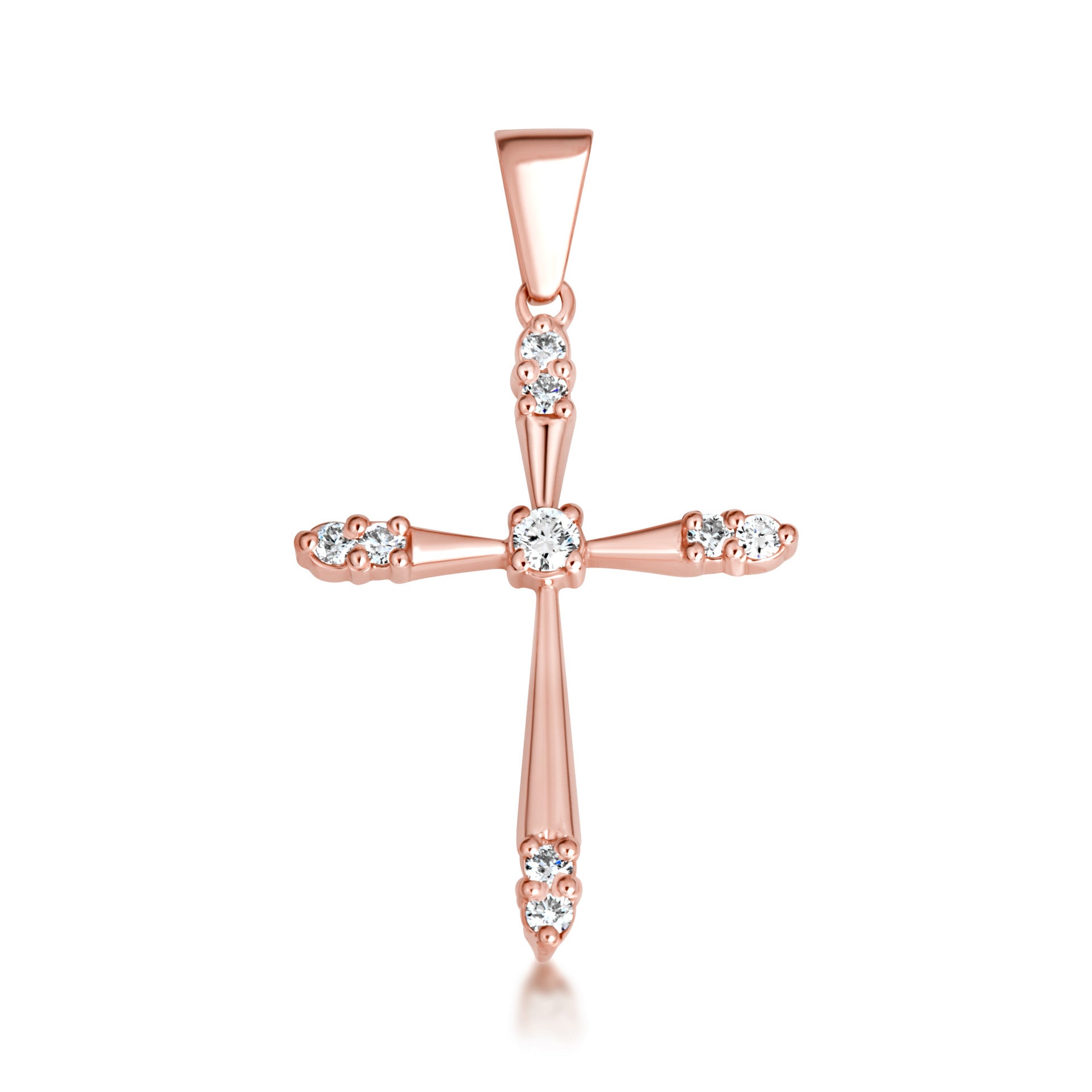 Gold 1/2 ct CZ Cross Pendant Necklace (Available in Yellow/Rose/White Gold)