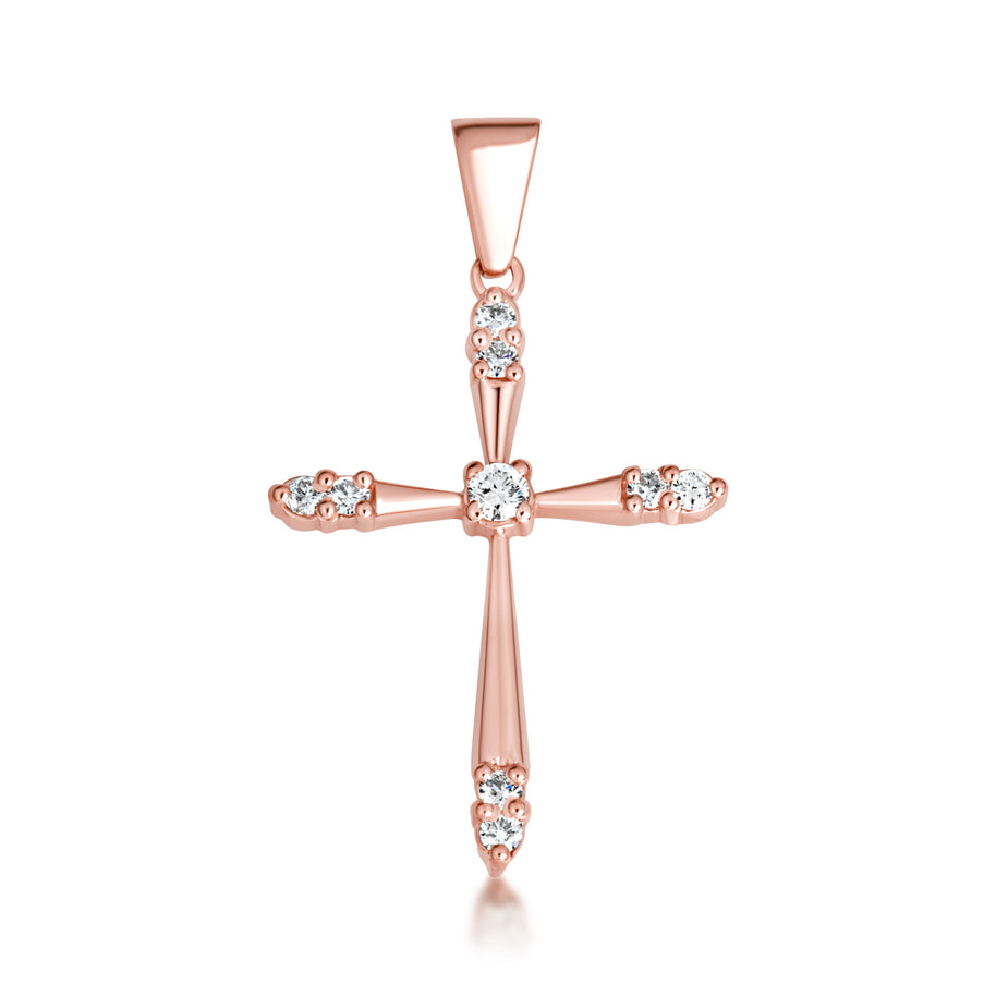 Gold 1/2 ct CZ Cross Pendant Necklace (Available in Yellow/Rose/White Gold)