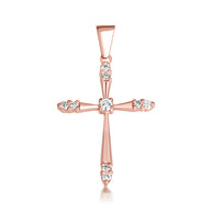 Gold 1/2 ct CZ Cross Pendant Necklace (Available in Yellow/Rose/White Gold)