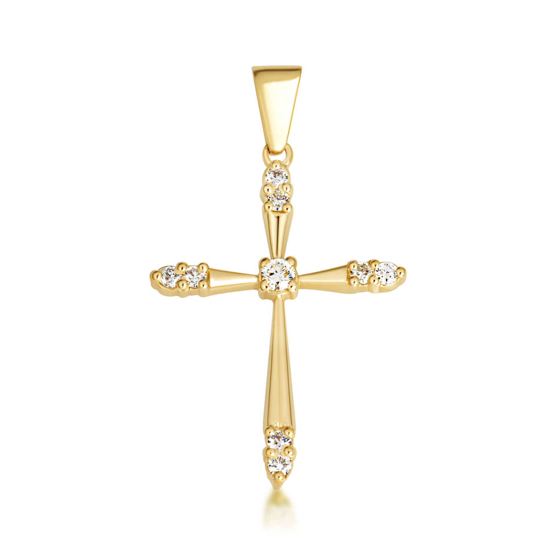 Gold 1/2 ct CZ Cross Pendant Necklace (Available in Yellow/Rose/White Gold)