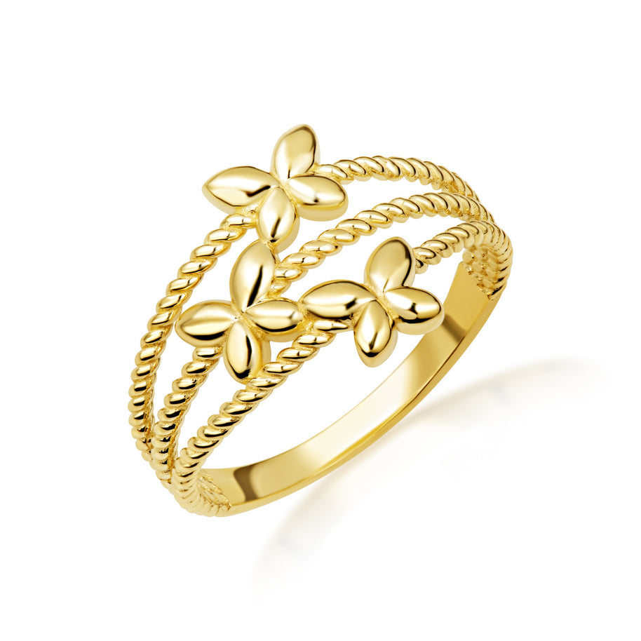 Gold Triple Butterfly Rope Band Ring (Available in Yellow/Rose/White Gold)
