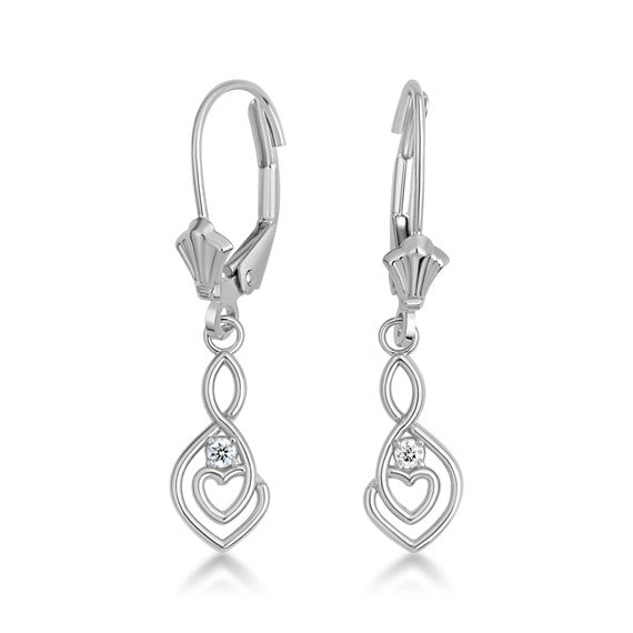 .925 Sterling Silver Diamond Infinity Heart Leverback Earrings
