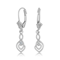 .925 Sterling Silver Diamond Infinity Heart Leverback Earrings
