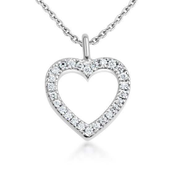 14K White Gold Diamond Heart Pendant Necklace
