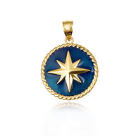 Solid Gold Enamel Compass Rose Medallion Pendant Necklace (Available in Yellow/Rose/White Gold)