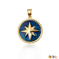 Solid Gold Enamel Compass Rose Medallion Pendant Necklace (Available in Yellow/Rose/White Gold)