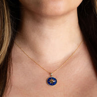 Solid Gold Enamel Compass Rose Medallion Pendant Necklace (Available in Yellow/Rose/White Gold)