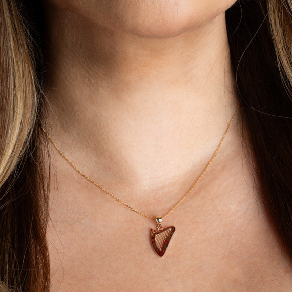 Gold Enamel Harp Music Pendant Necklace (Available in Yellow/Rose/White Gold)