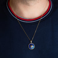 Solid Gold Enamel Compass Rose Medallion Pendant Necklace (Available in Yellow/Rose/White Gold)