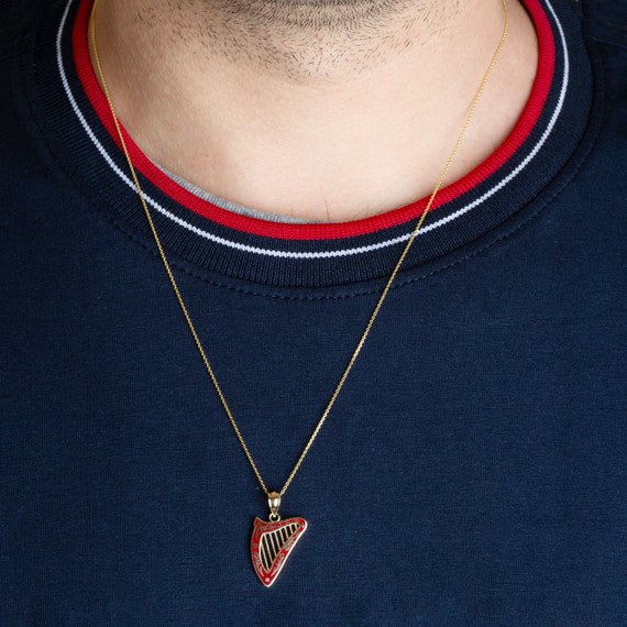 Gold Enamel Harp Music Pendant Necklace (Available in Yellow/Rose/White Gold)