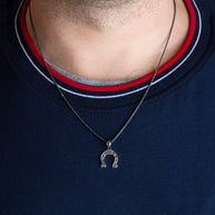 .925 Sterling Silver Lucky Horseshoe Oxidized Charm Pendant Necklace S/L