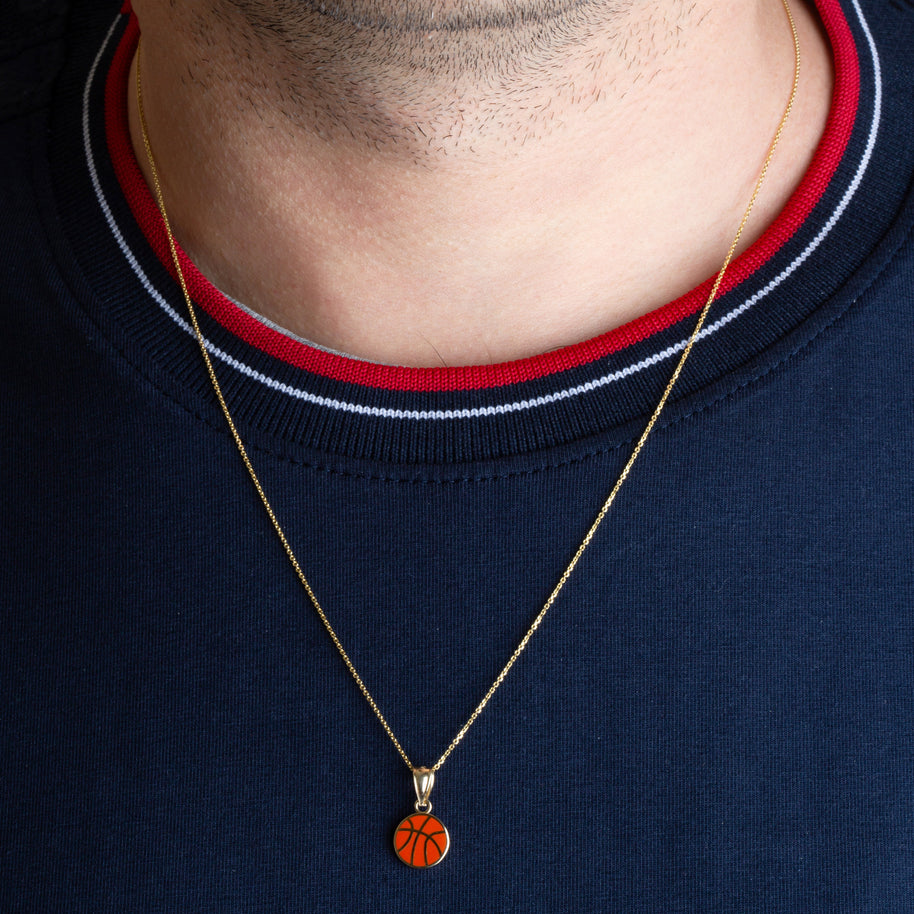 Gold Enamel Basketball Necklace (Available in Yellow Gold, Rose Gold, White Gold)