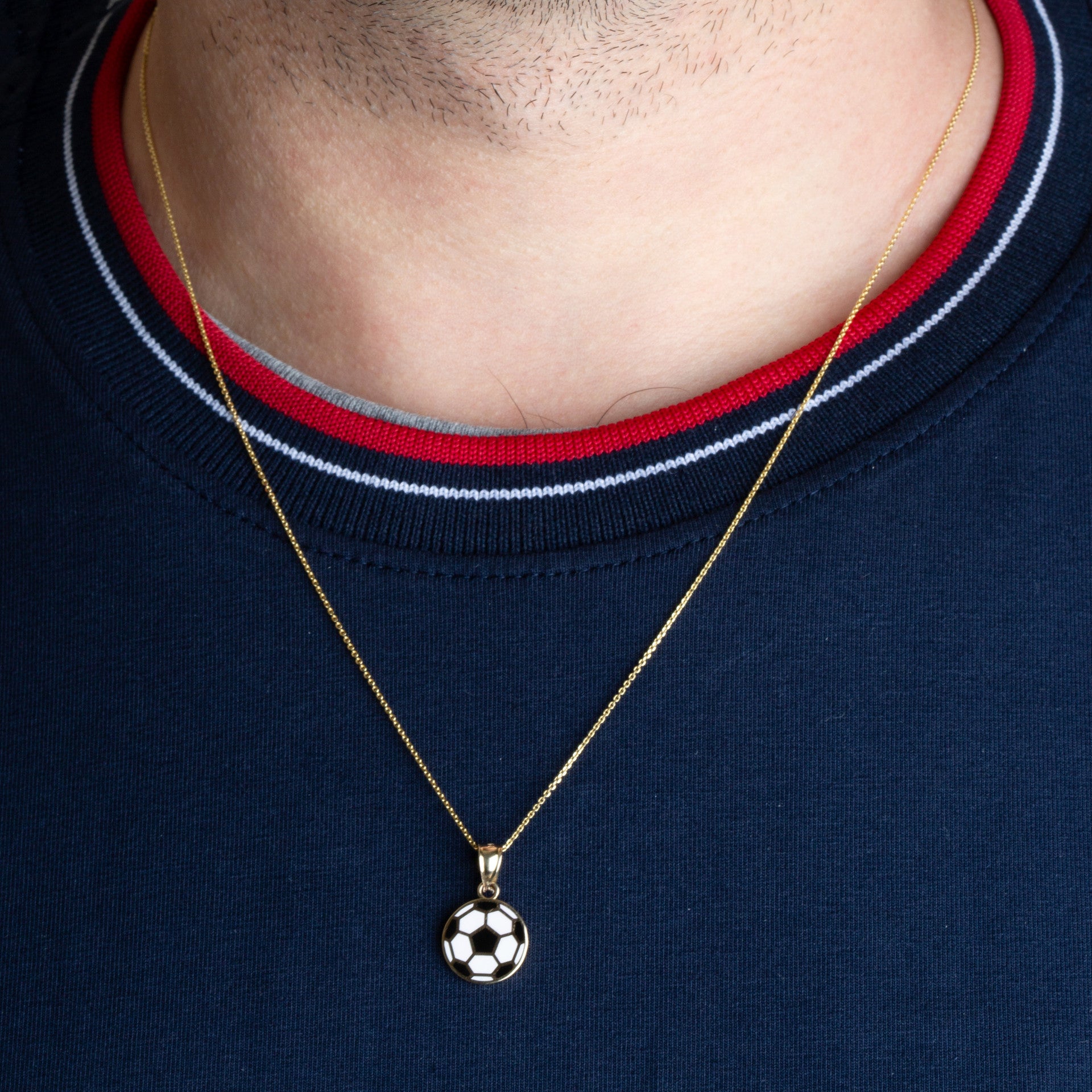 Gold Enamel Soccer Ball Necklace (Available in Yellow Gold, Rose Gold, White Gold)