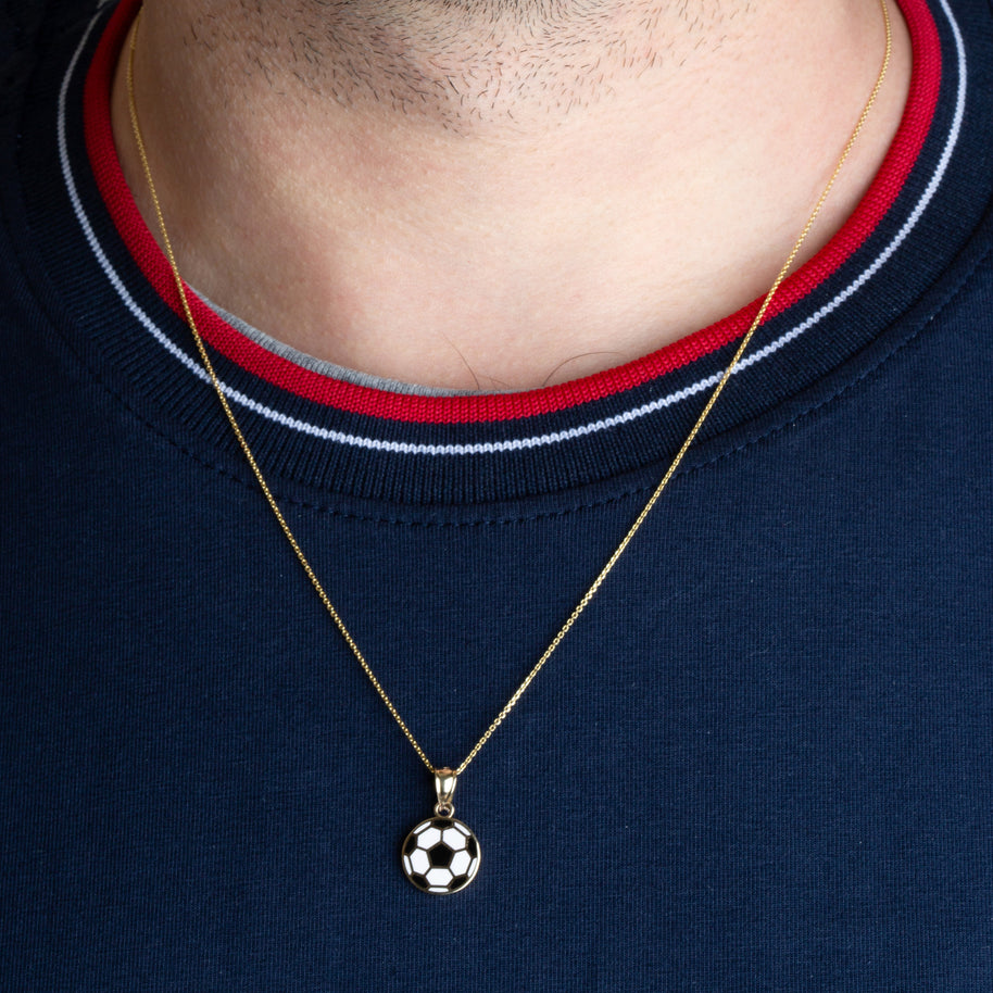 Gold Enamel Soccer Ball Necklace (Available in Yellow Gold, Rose Gold, White Gold)