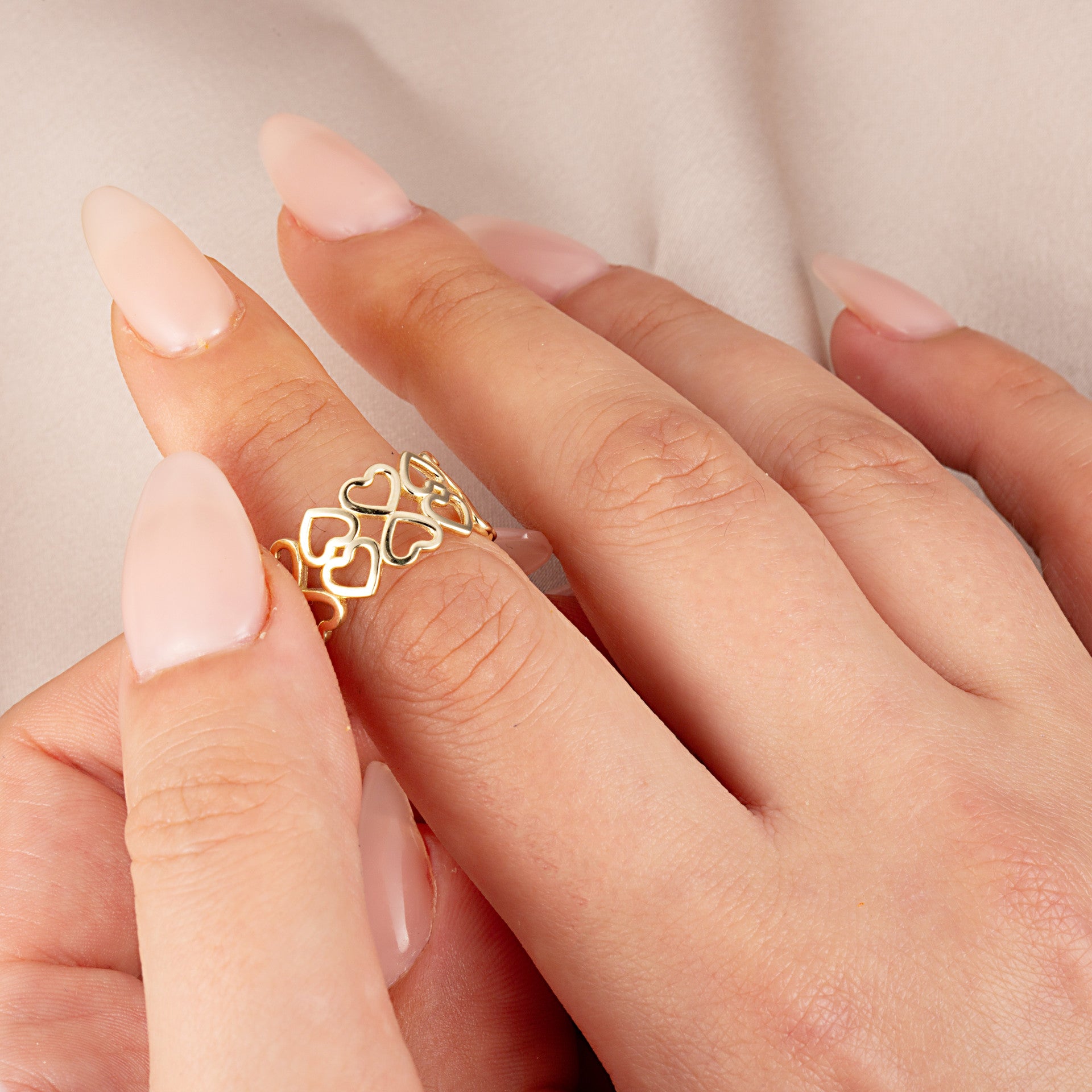 Gold Hearts Double Band Love Ring (Available in Yellow/Rose/White Gold)